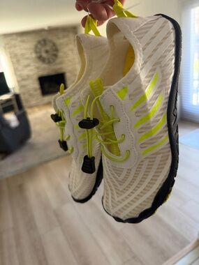 White and Neon Yellow Lightweight Slip-On Water Shoes